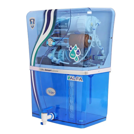 Jain Aqua Smart Alfa Ultra Smart RO+UV+UF+TDS Water Purifier – 12L Storage, Copper-Alkaline Filter, Multi-Stage Filtration, (Suitable for borewell, tanker, municipal water)